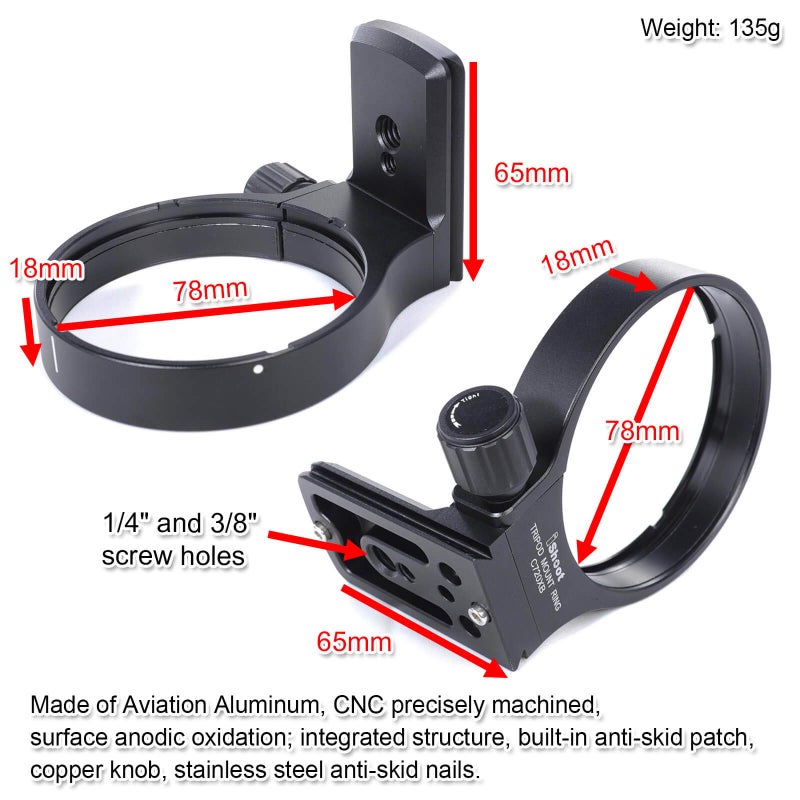iShoot 78mm Tripod Mount Ring B(W) Lens Collar Support for Canon EF 70-200mm f/2.8L USM/is USM/is II USM/III USM, EF 100-400mm f/4.5-5.6L is USM, EF 35-350mm f/3.5-5.6L USM, EF 300mm f/4L is USM - Image 3